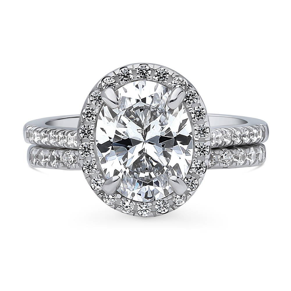 Halo Oval CZ Ring Set in Sterling Silver