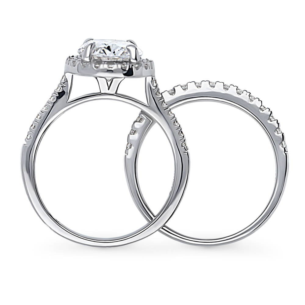 Halo Oval CZ Ring Set in Sterling Silver