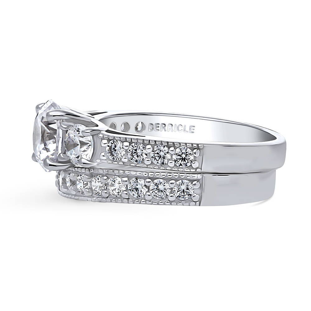 Angle view of 3-Stone Round CZ Ring Set in Sterling Silver, 5 of 13
