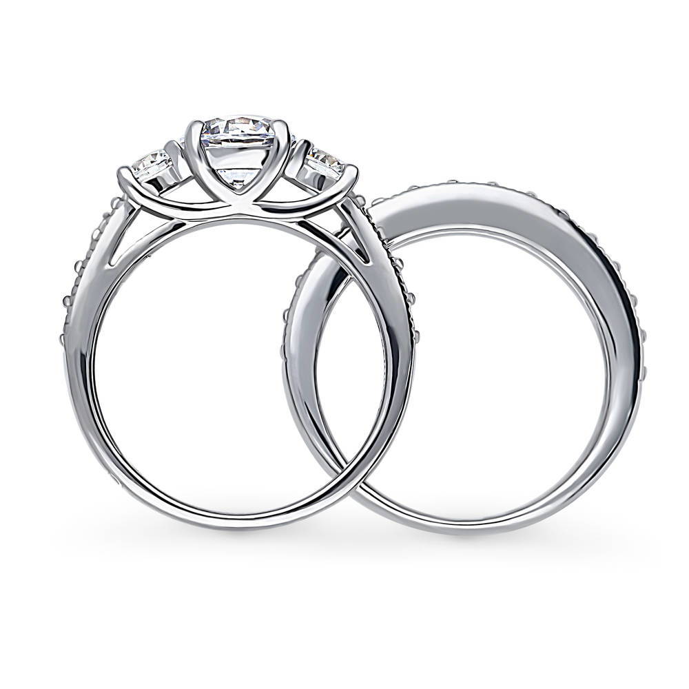 Alternate view of 3-Stone Round CZ Ring Set in Sterling Silver, 8 of 13