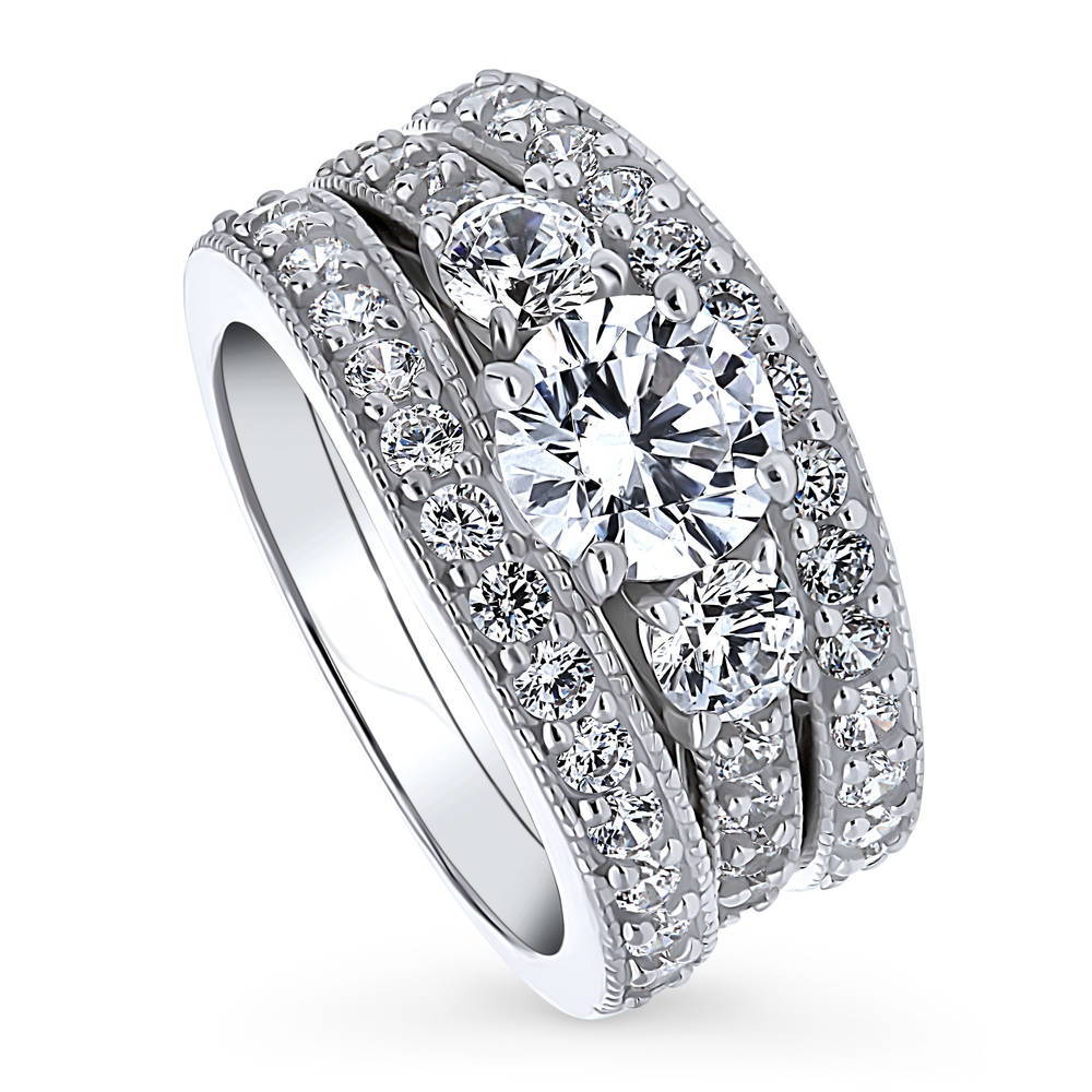 3-Stone Round CZ Ring Set in Sterling Silver