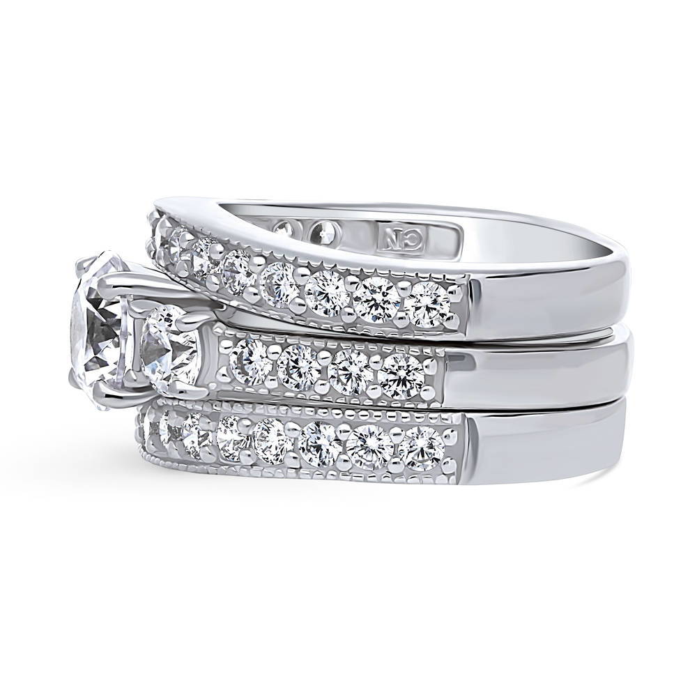 3-Stone Round CZ Ring Set in Sterling Silver