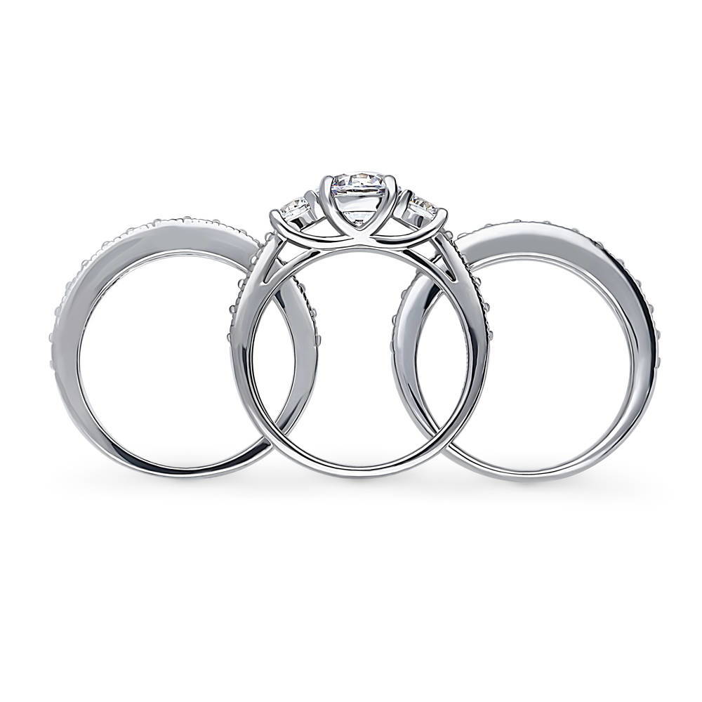 3-Stone Round CZ Ring Set in Sterling Silver