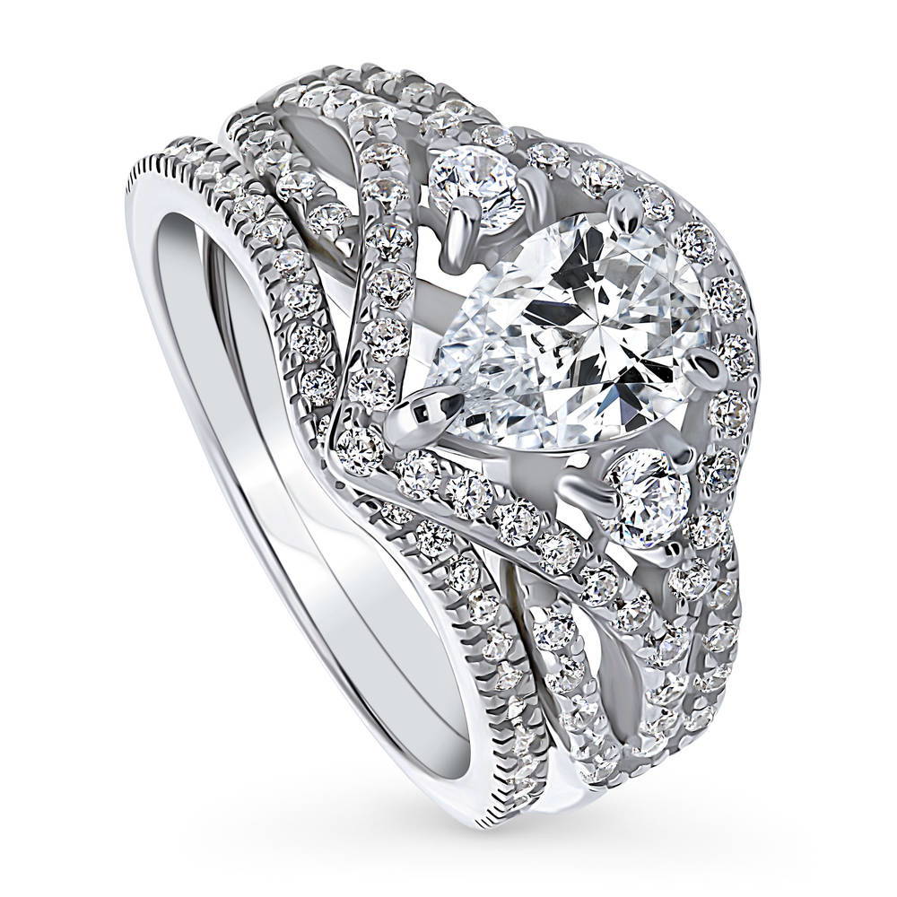 Wishbone Woven 3-Stone 1.3ct CZ Ring Set in Sterling Silver