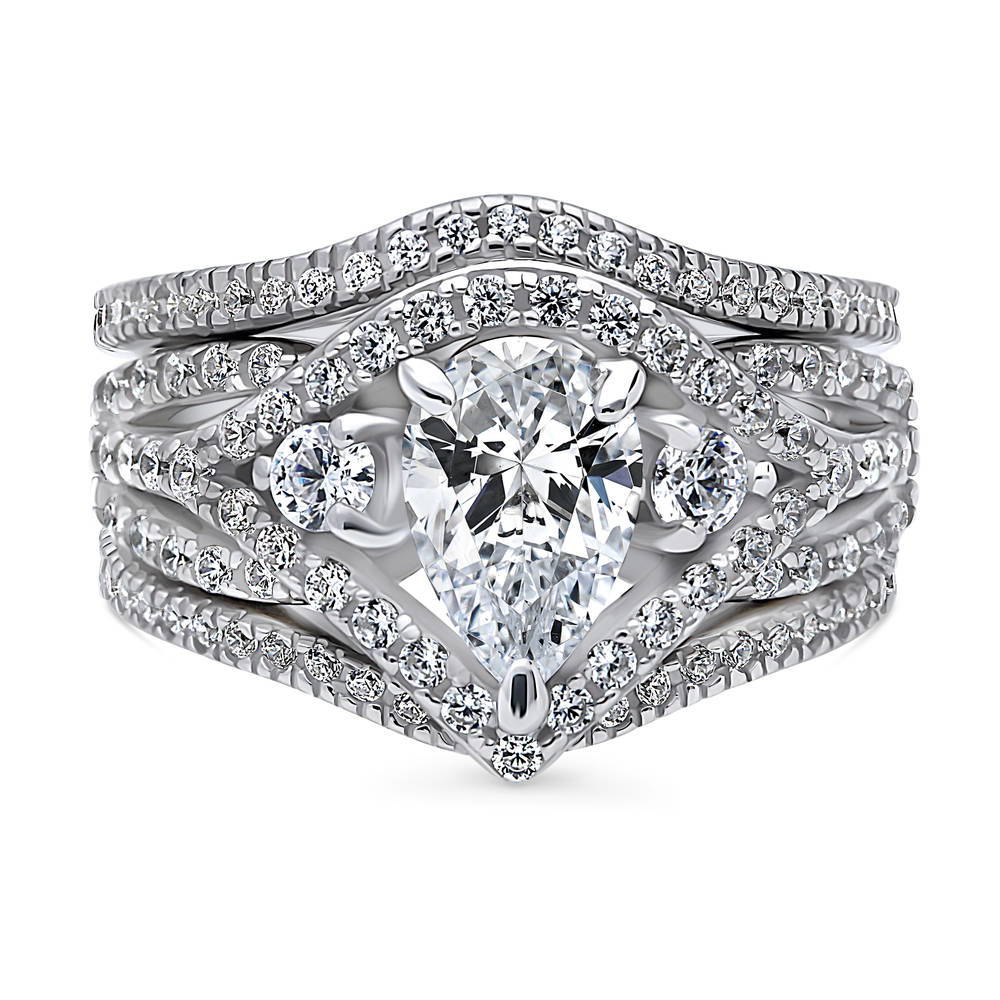 3-Stone Woven Pear CZ Ring Set in Sterling Silver