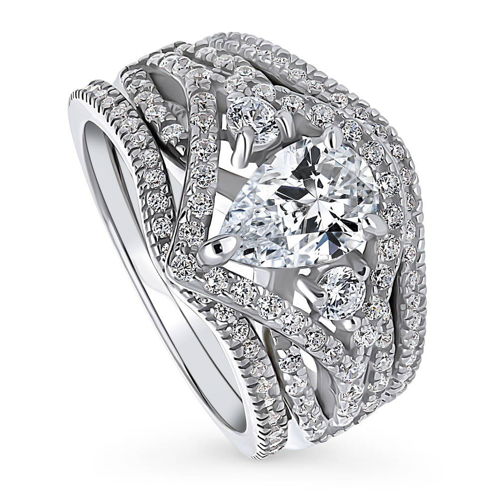 3-Stone Woven Pear CZ Ring Set in Sterling Silver