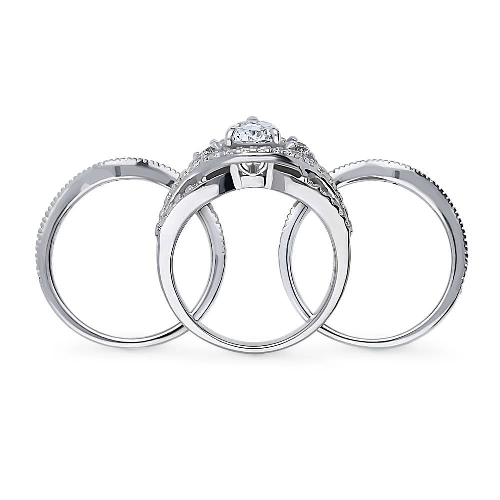 3-Stone Woven Pear CZ Ring Set in Sterling Silver