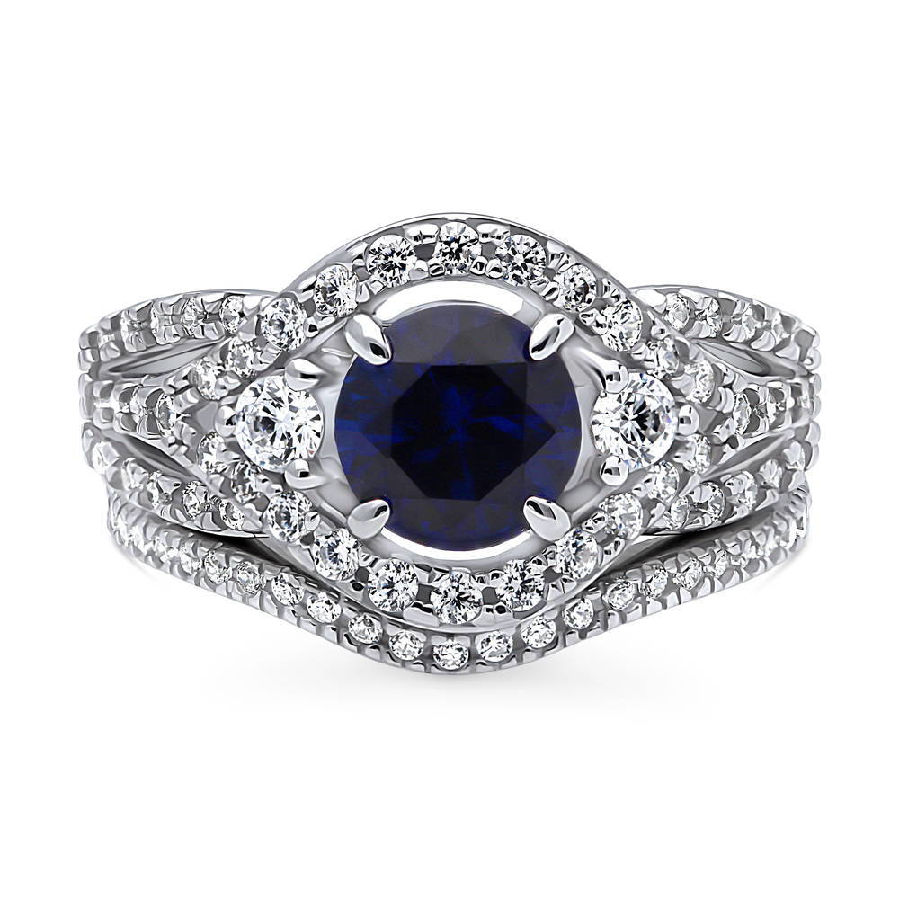 3-Stone Simulated Blue Sapphire Round CZ Ring Set in Sterling Silver