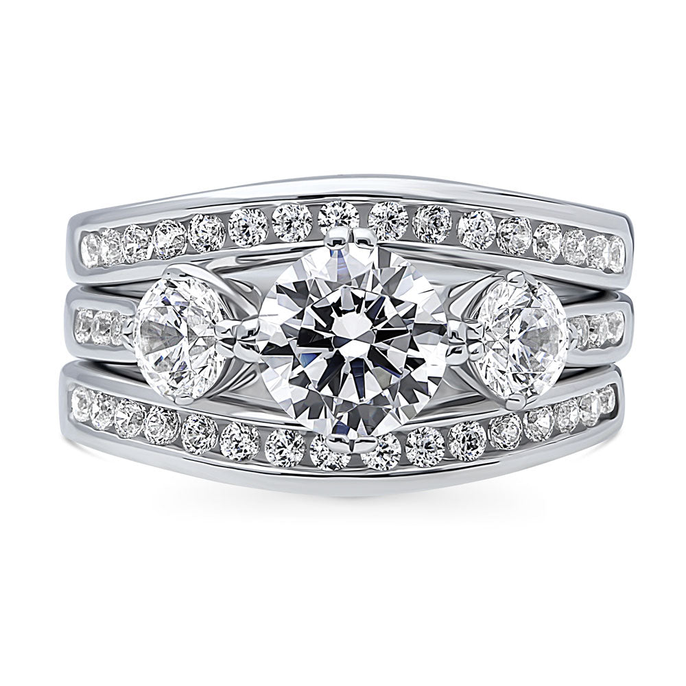 3-Stone Round CZ Ring Set in Sterling Silver