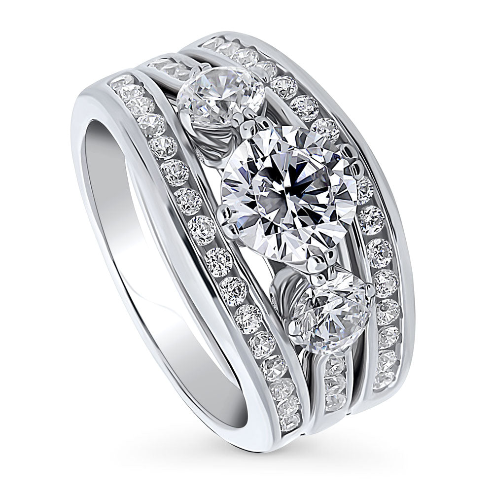 3-Stone Round CZ Ring Set in Sterling Silver