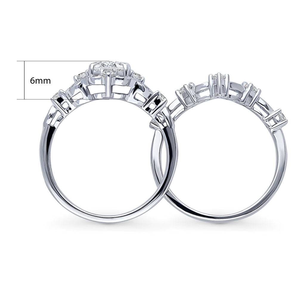 Chevron Halo CZ Ring Set in Sterling Silver