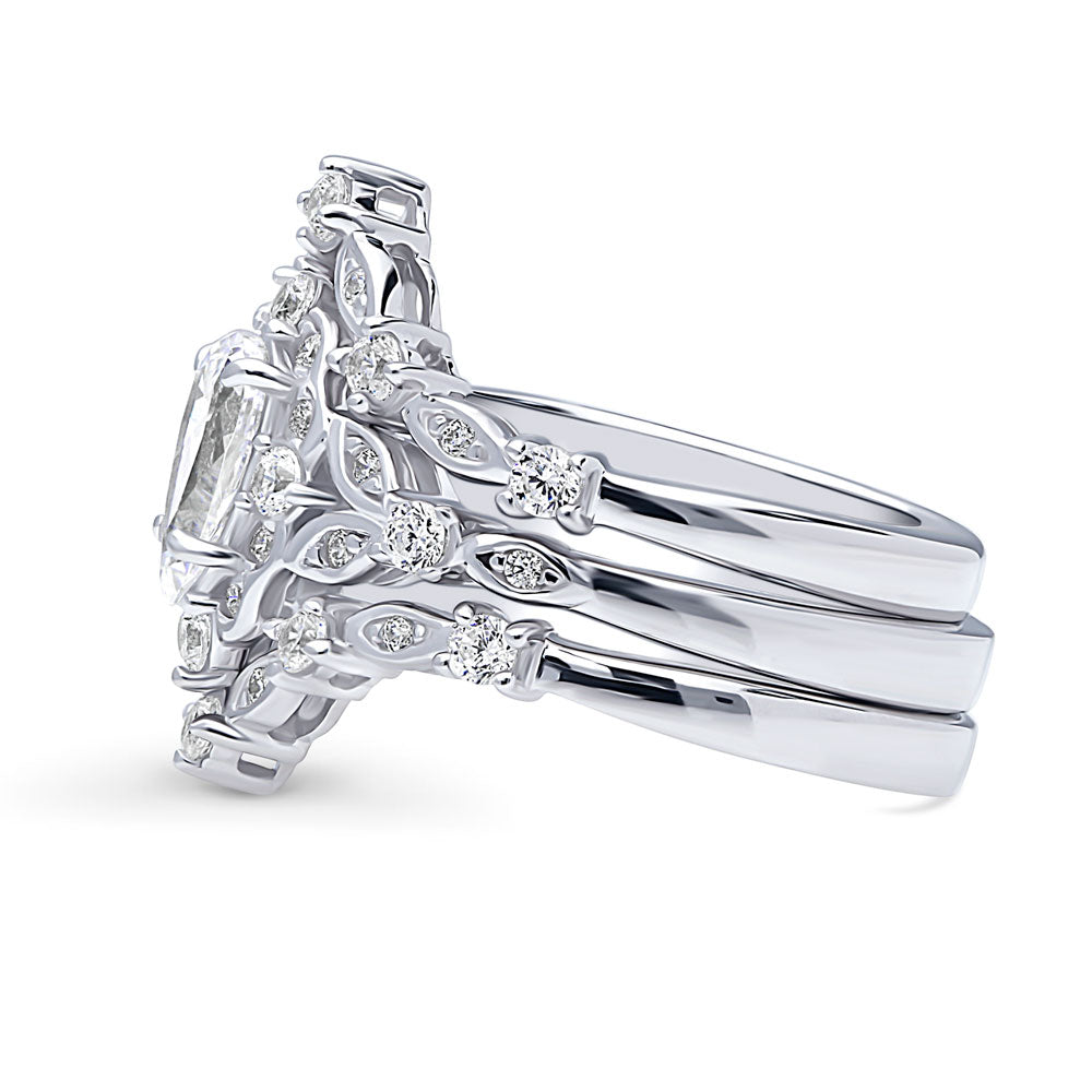 Halo Art Deco Chevron V Shaped CZ Ring Set in Sterling Silver