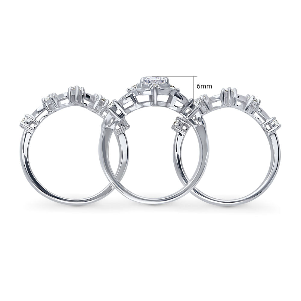 Halo Art Deco Chevron V Shaped CZ Ring Set in Sterling Silver