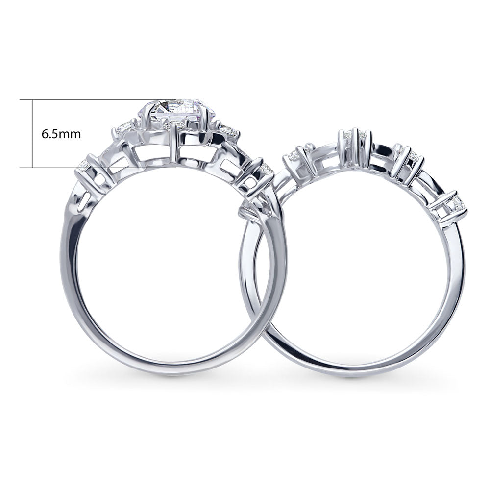 Halo Art Deco Chevron V Shaped CZ Ring Set in Sterling Silver