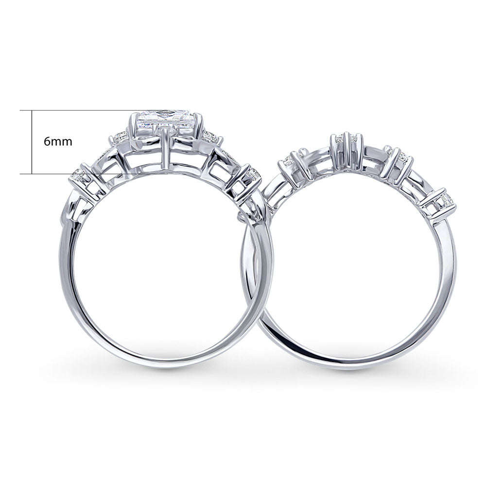 Halo Art Deco Chevron V Shaped CZ Ring Set in Sterling Silver