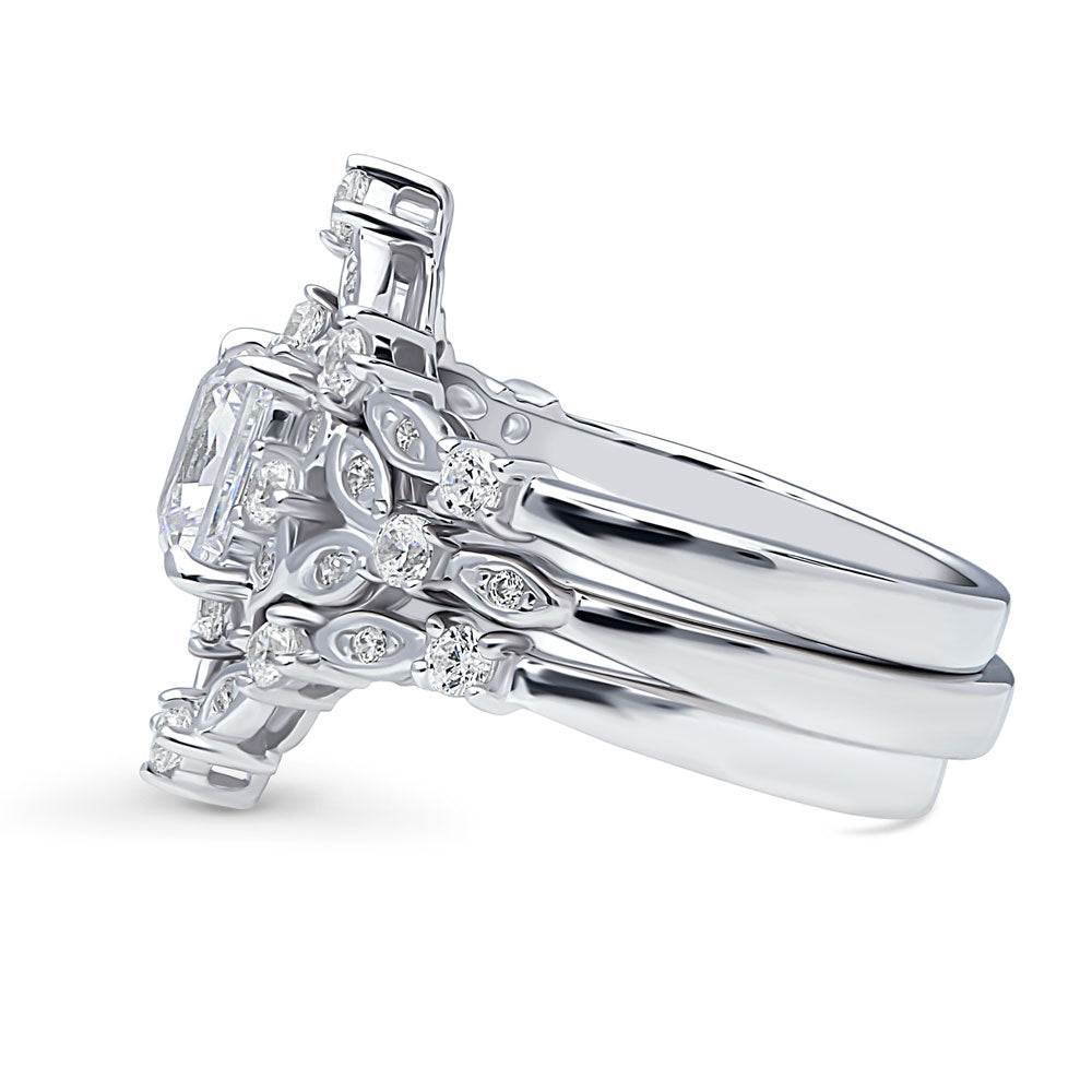 Halo Art Deco Chevron V Shaped CZ Ring Set in Sterling Silver
