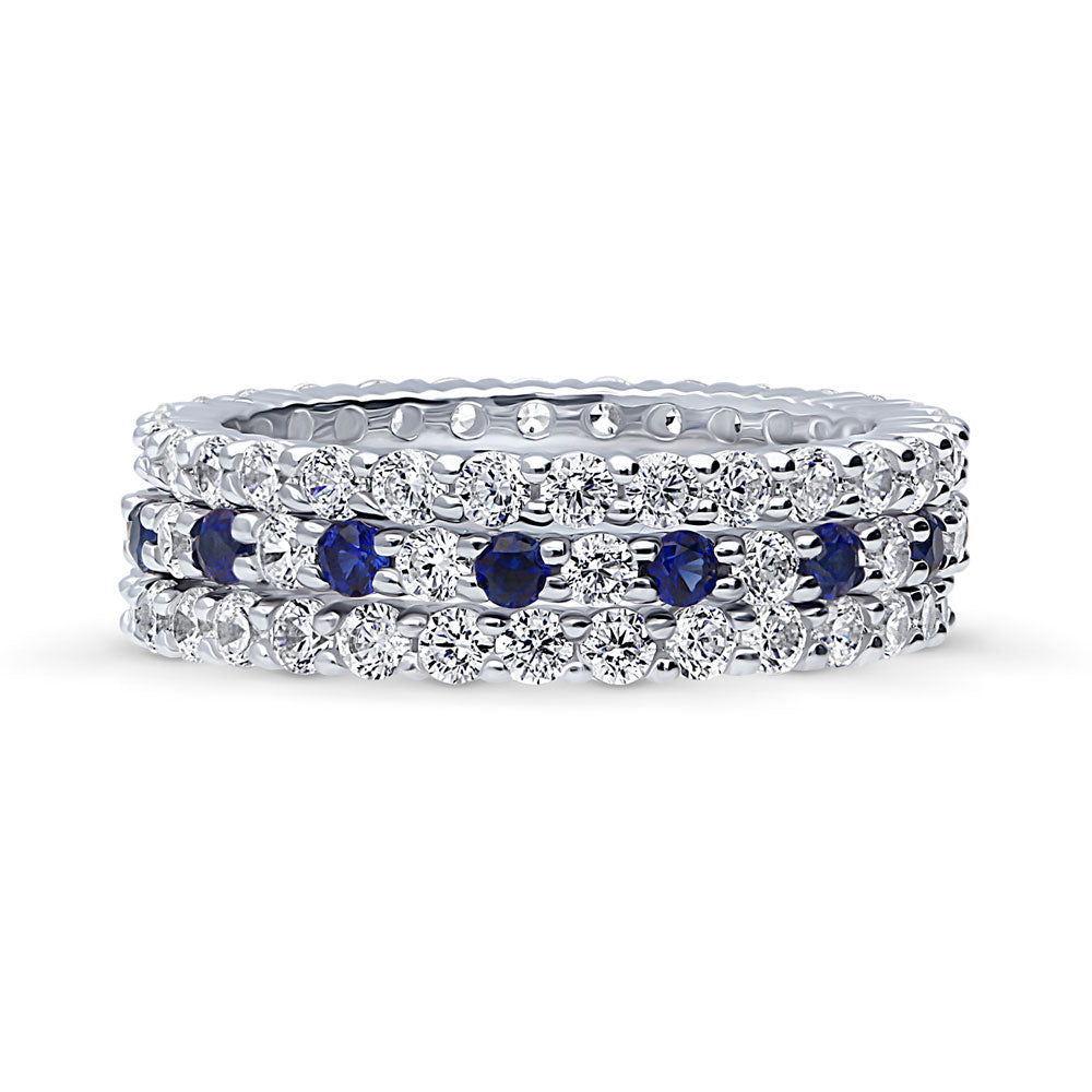 Pave Set CZ Eternity Ring Set in Sterling Silver