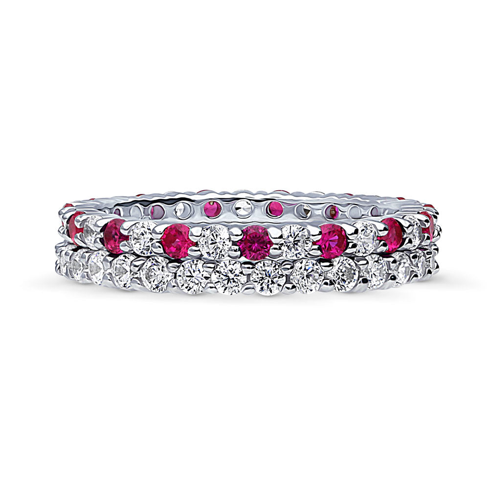 Pave Set CZ Eternity Ring Set in Sterling Silver