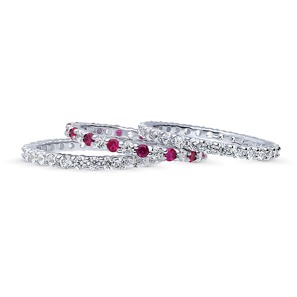 Pave Set CZ Eternity Ring Set in Sterling Silver