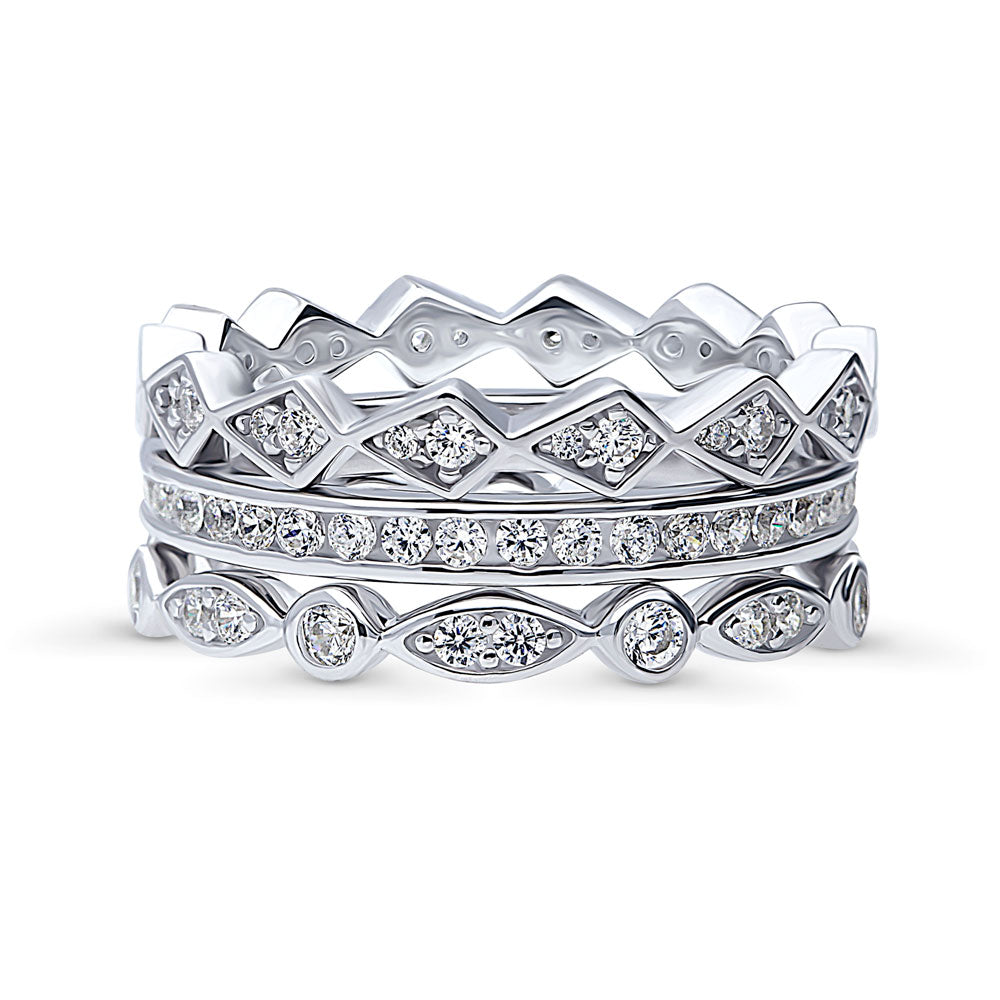 Woven Bubble CZ Stackable Ring Set in Sterling Silver