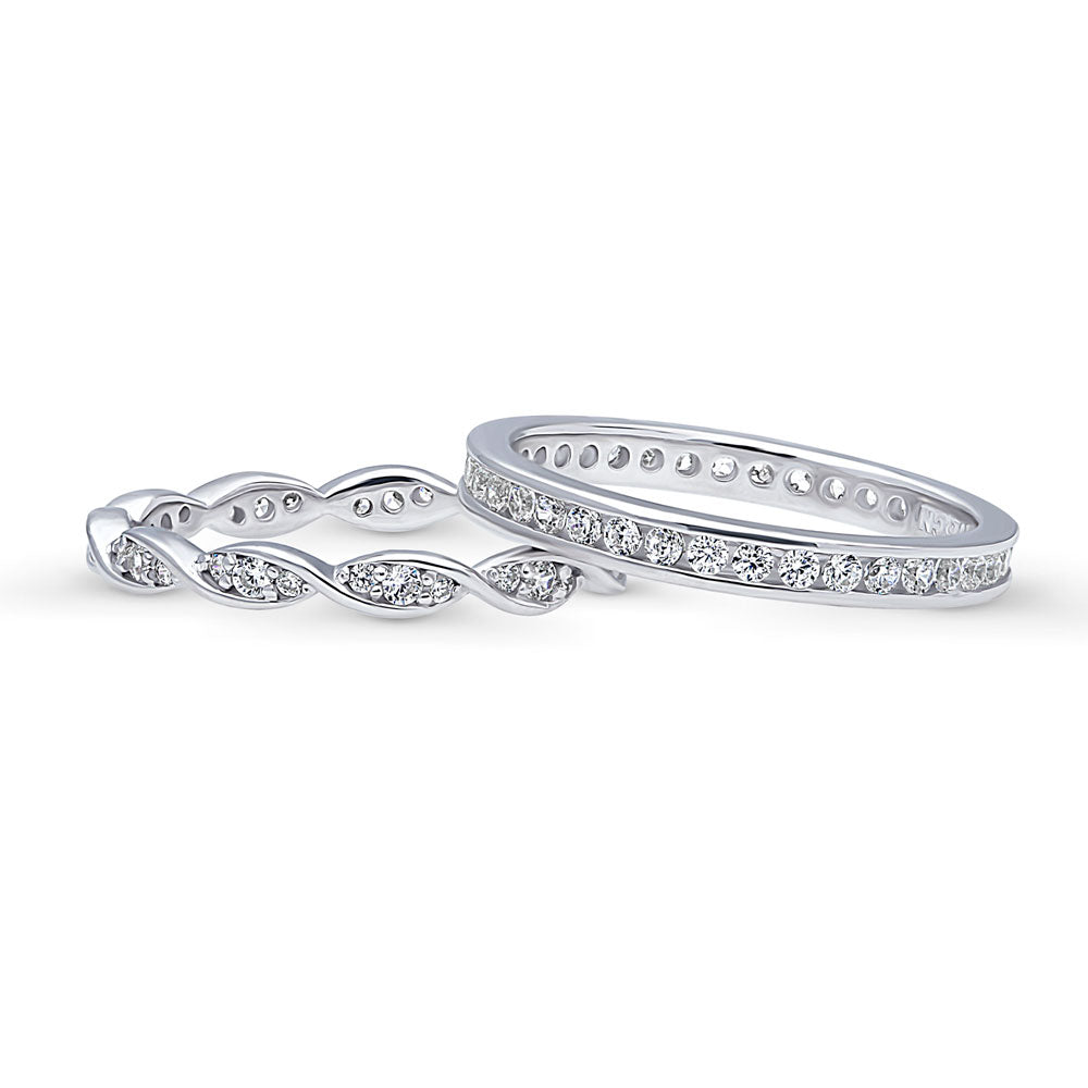 Woven Pave Set CZ Eternity Ring Set in Sterling Silver