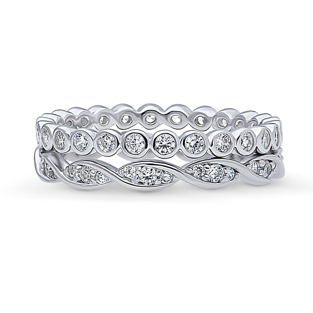 Woven Bubble CZ Stackable Ring Set in Sterling Silver
