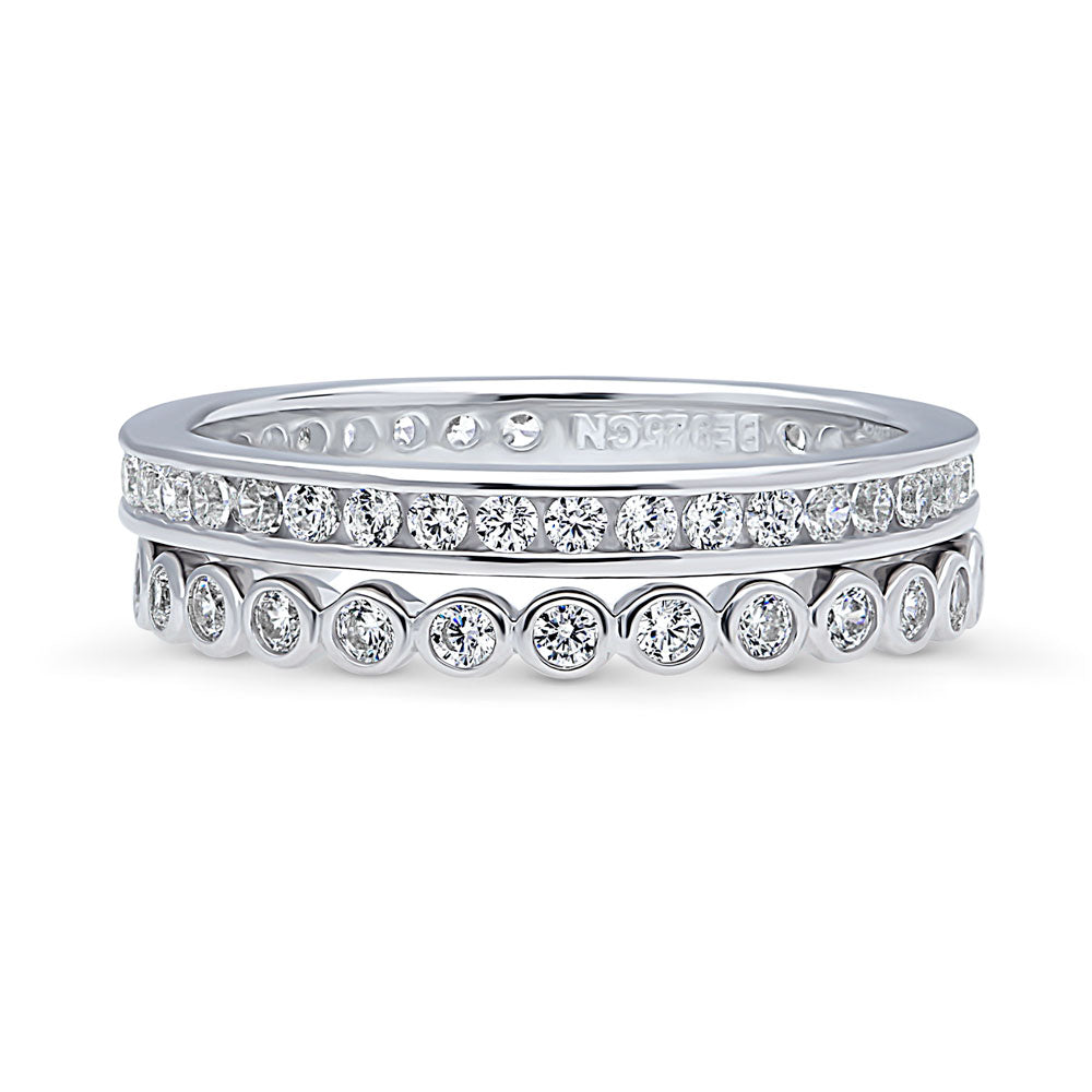 Bubble Channel Set CZ Eternity Ring Set in Sterling Silver, 1 of 10