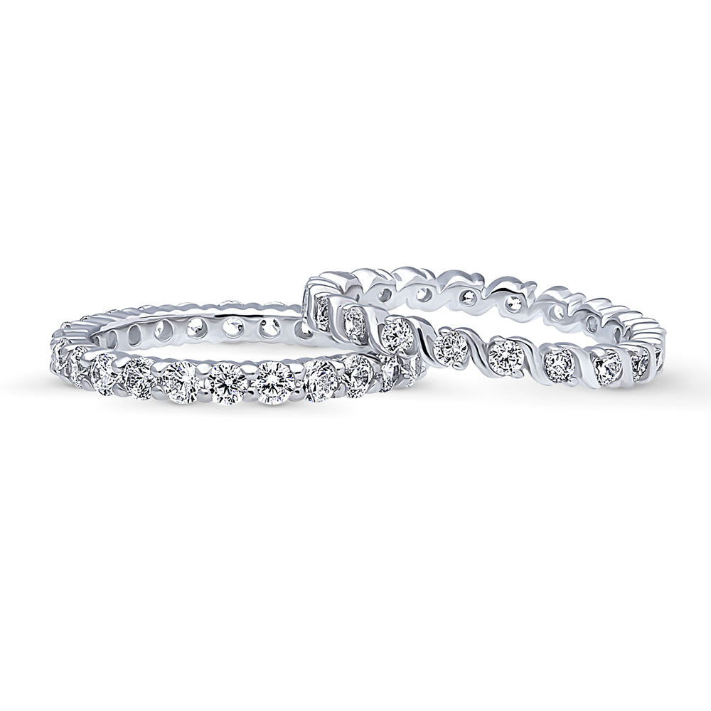 Front view of Pave Set CZ Eternity Ring Set in Sterling Silver, 3 of 7