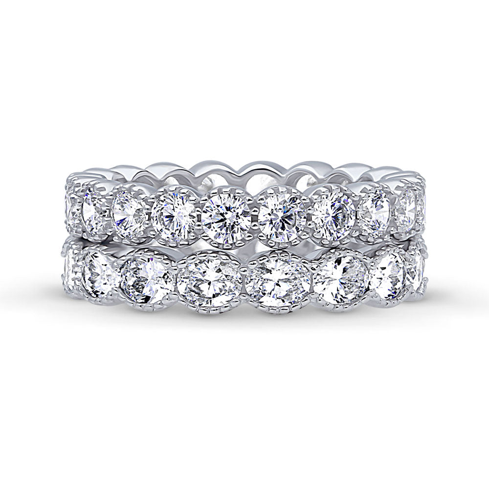 Milgrain Bezel Set CZ Eternity Ring Set in Sterling Silver