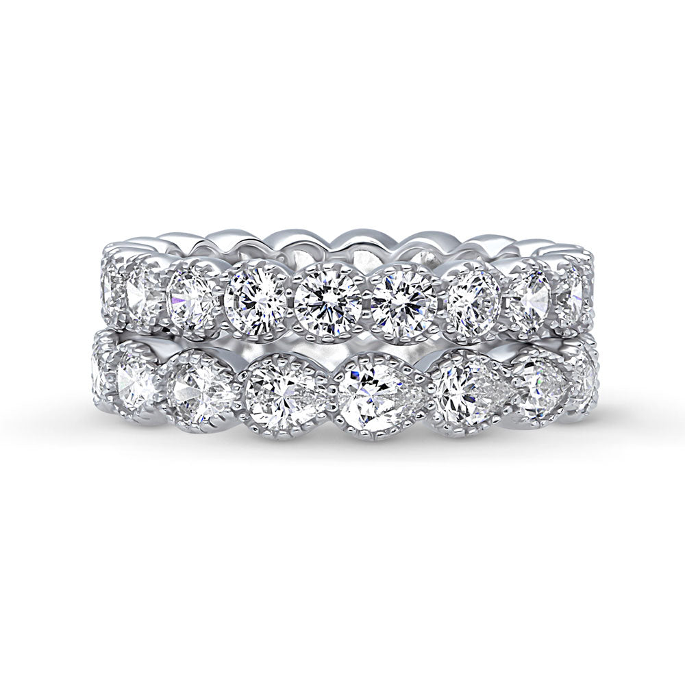 Milgrain Bezel Set CZ Eternity Ring Set in Sterling Silver