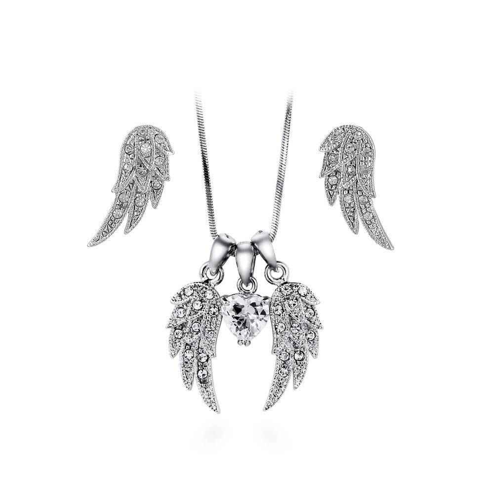Angel Wings CZ Necklace and Earrings Set in Silver-Tone, 1 of 8