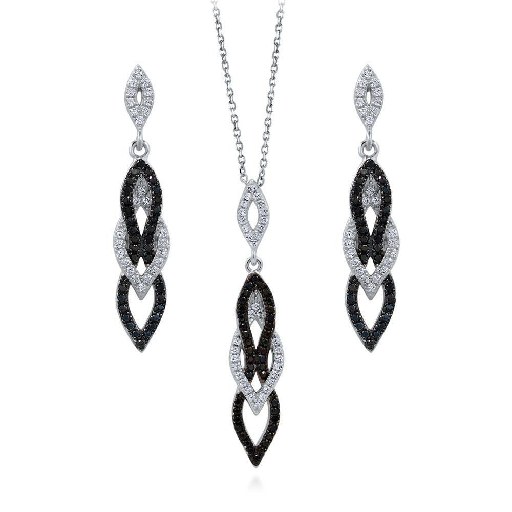 Black and White CZ Necklace and Earrings Set in Sterling Silver