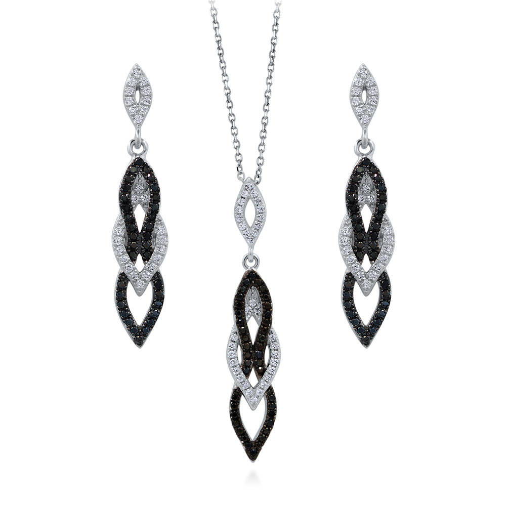 Black and White CZ Necklace and Earrings Set in Sterling Silver, 1 of 14