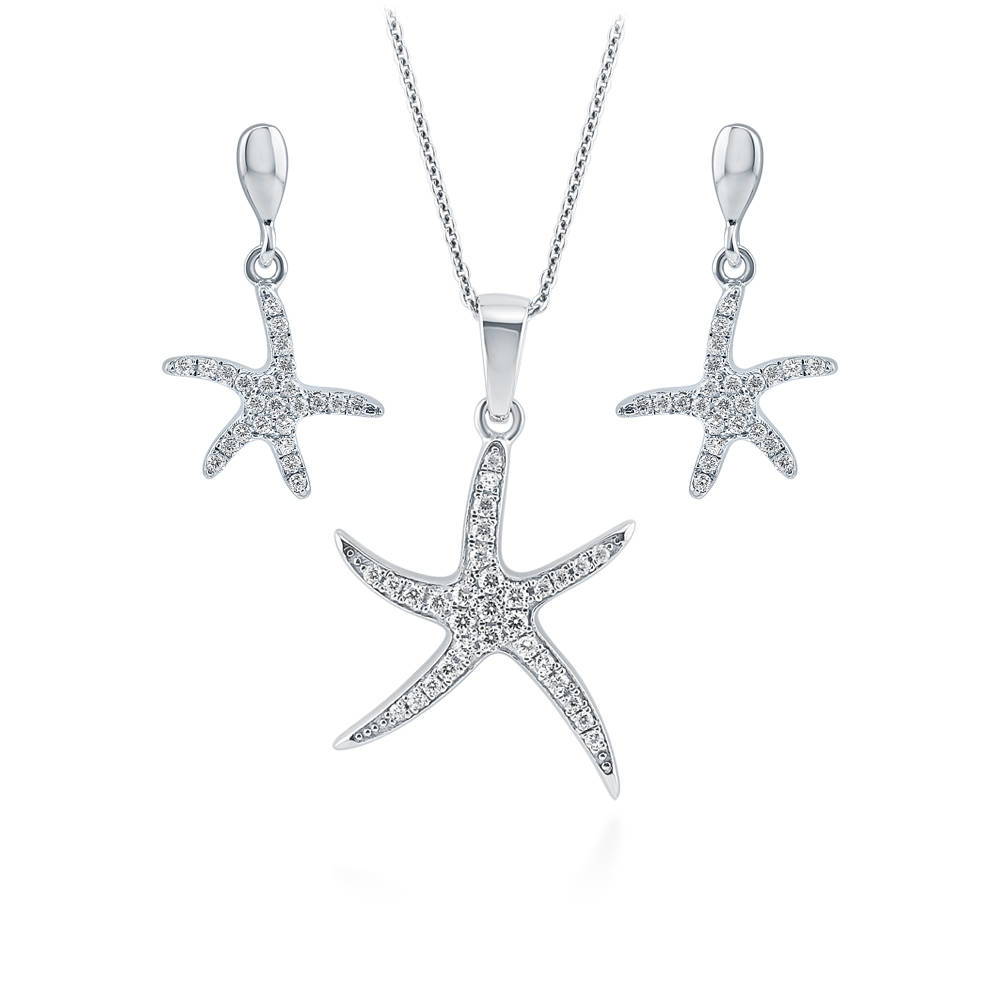 Starfish CZ Necklace and Earrings Set in Sterling Silver, 1 of 8