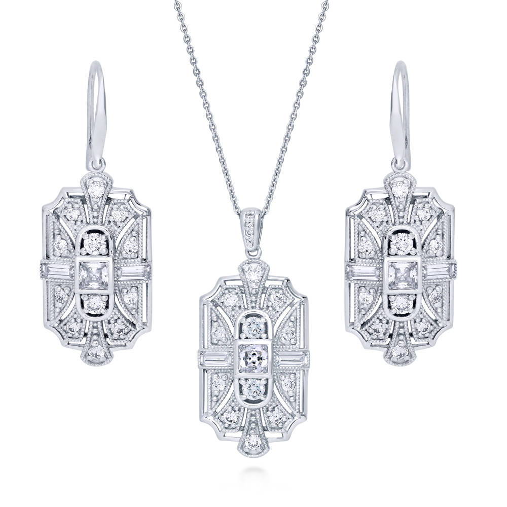 Art Deco Milgrain CZ Set in Sterling Silver