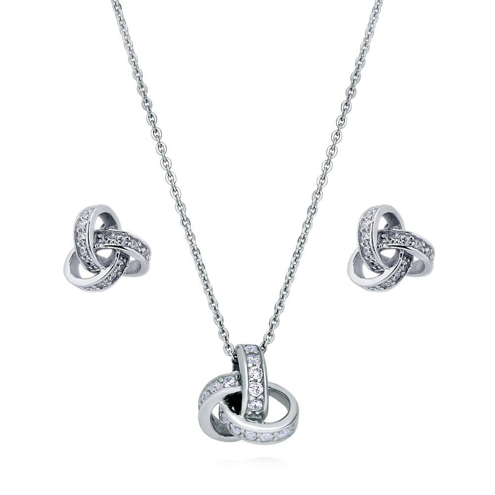 Love Knot CZ Necklace and Earrings Set in Sterling Silver