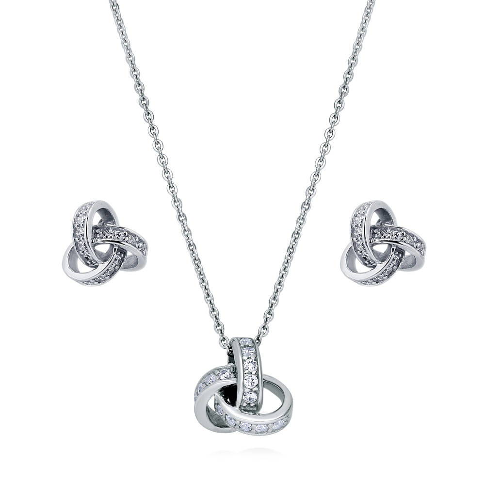 Love Knot CZ Necklace and Earrings Set in Sterling Silver, 1 of 14