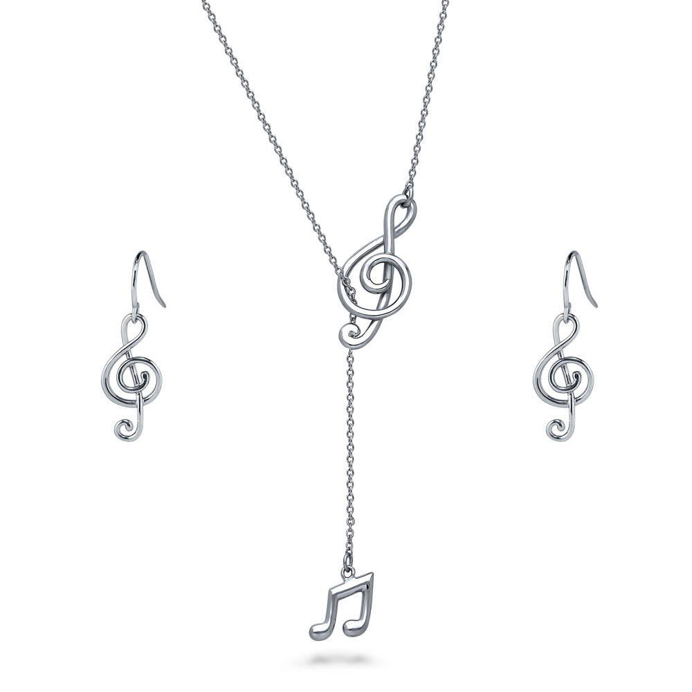 Treble Clef Music Note Necklace and Earrings Set in Sterling Silver, 1 of 13