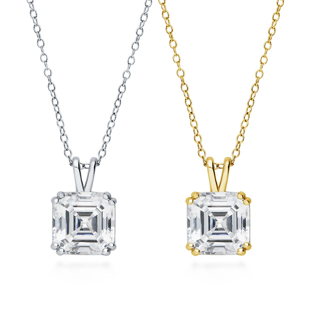 Solitaire 6ct Asscher CZ Pendant Necklace in Sterling Silver, 2 Piece