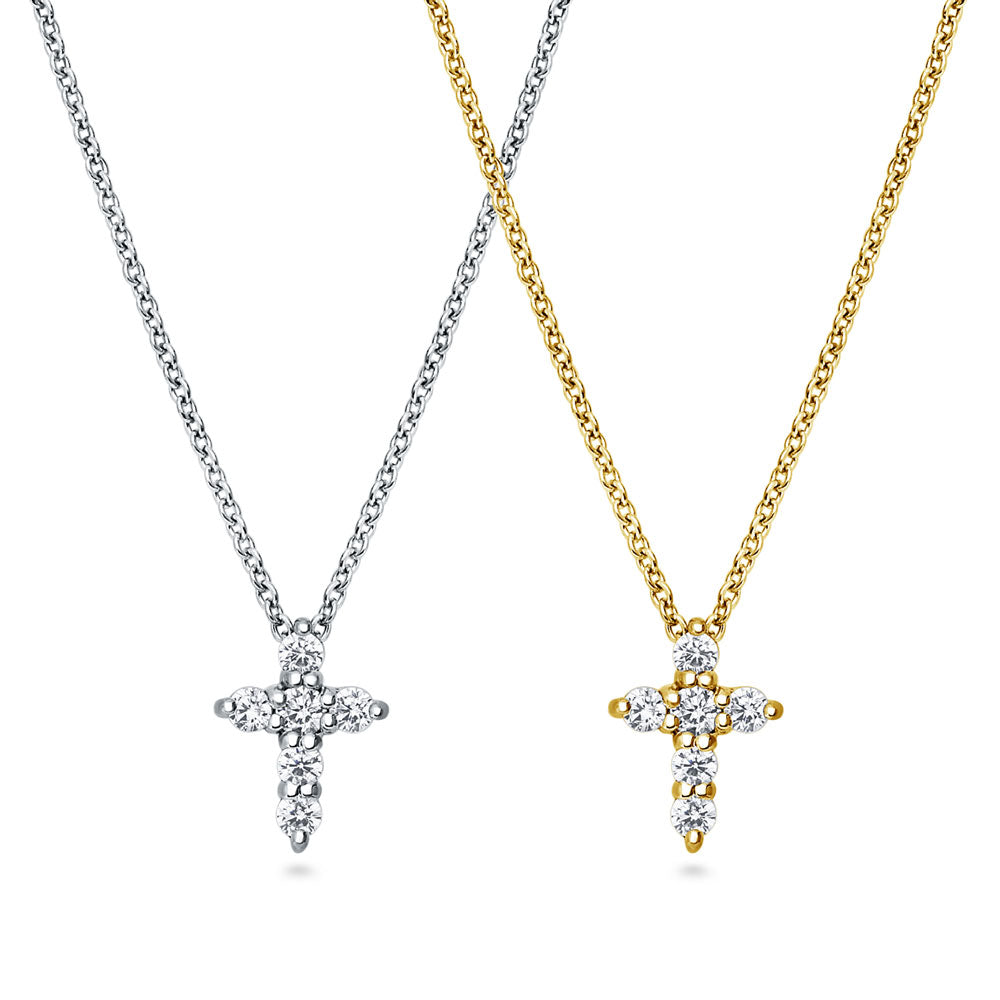 Cross CZ Layered Necklace Set in Gold Flashed Sterling Silver