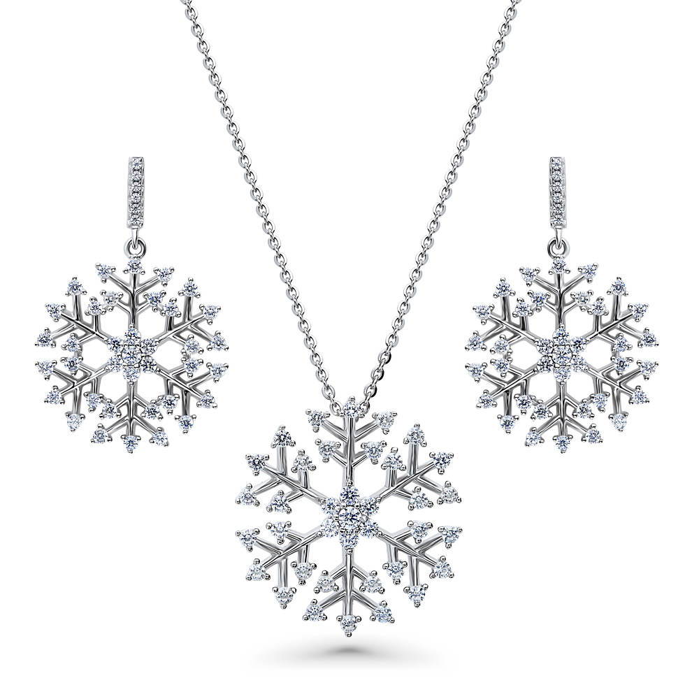 Snowflake CZ Necklace and Earrings Set in Sterling Silver
