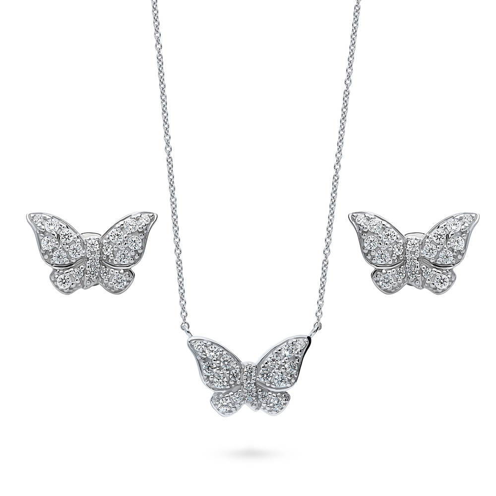 Butterfly CZ Necklace and Earrings Set in Sterling Silver