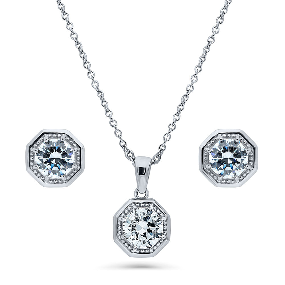 Solitaire Vintage Style Octagon Sun CZ Set in Sterling Silver