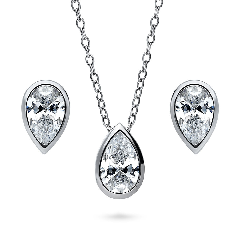 Solitaire Bezel Set Pear CZ Set in Sterling Silver, 1 of 11