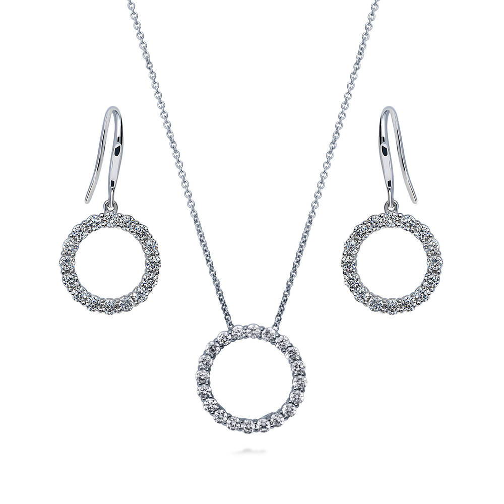 Open Circle CZ Necklace and Earrings Set in Sterling Silver