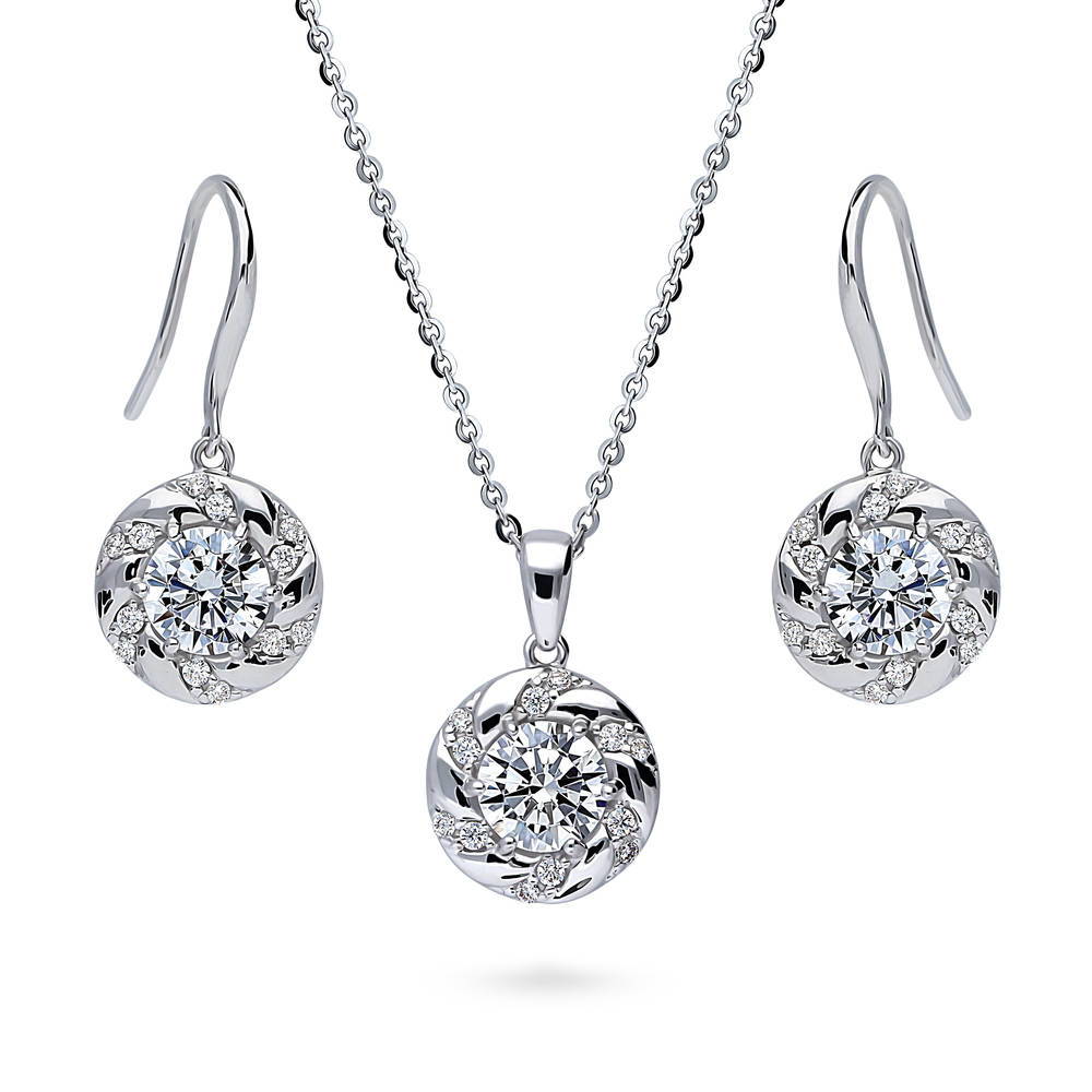 Woven Wreath CZ Necklace and Earrings Set in Sterling Silver