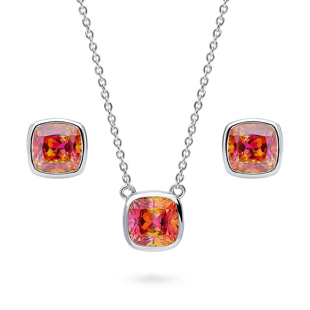 Kaleidoscope Solitaire Red Orange Bezel Set CZ Set in Sterling Silver