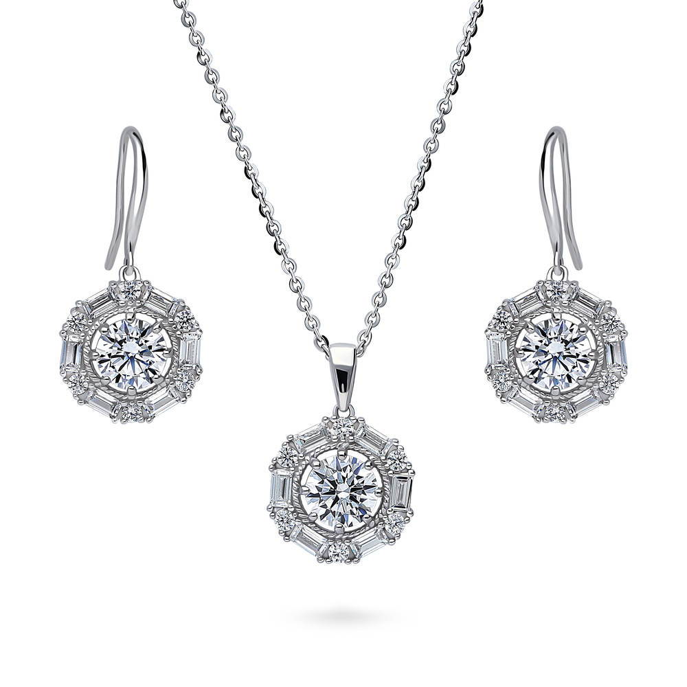 Cable Halo CZ Necklace and Earrings Set in Sterling Silver