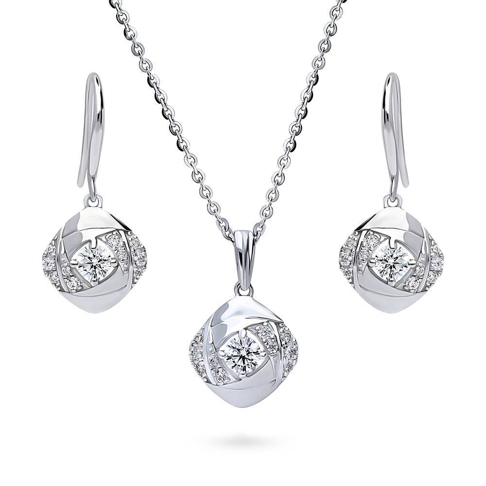 Woven CZ Necklace and Earrings Set in Sterling Silver, 1 of 10