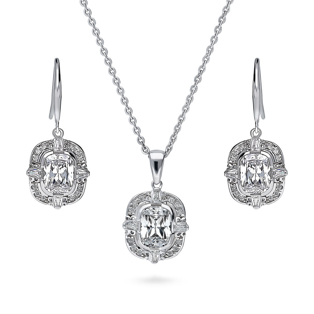 Art Deco CZ Necklace and Earrings Set in Sterling Silver, 1 of 8